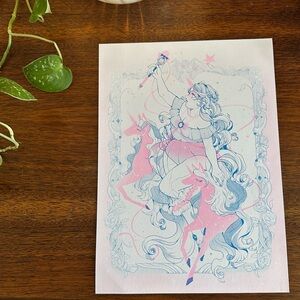 Neon Pink Unicorn Girl RISO Print